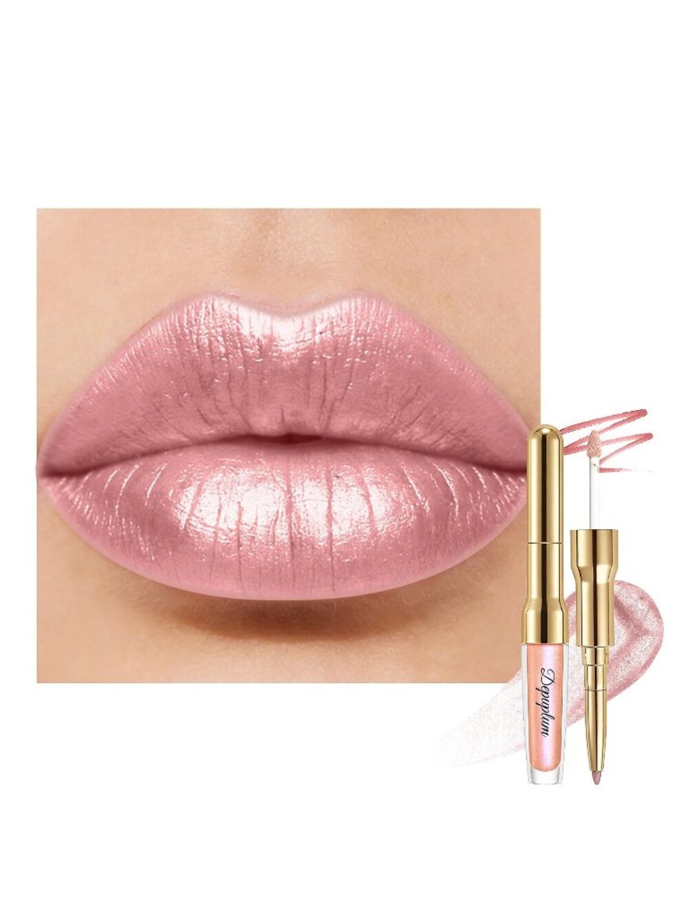 Women's GB27 Angel Metallic 2-in-1 Glitter Long Lasting Lipstick & Lip Liner